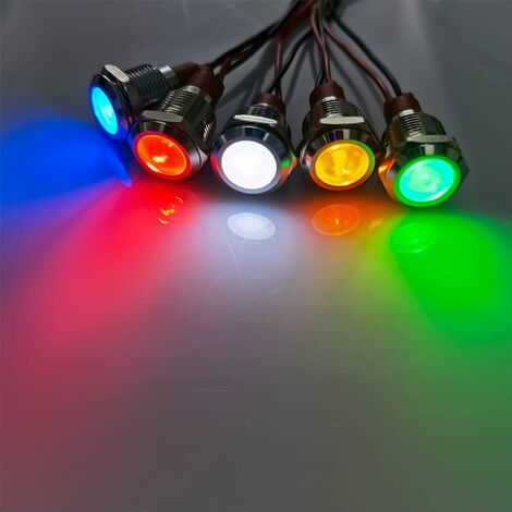 5pcs 12mm 12/24VDC LED Métal Indicateur - Lumière éTanche Signal Lampe Pilote Tableau de Bord Directionnel avec Fil