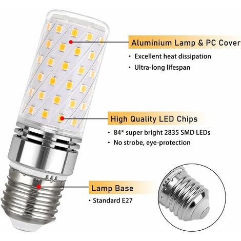 Ampoule E27 Mais LED 16W Blanc Froid 6000K, 1450LM, 360° Lumiere, Équivalent Halogène E27 100W, AC 230V, Lampe E27 LED Mais Froid pour L'éclairage Intérieur, non-dimmable, lot de 4