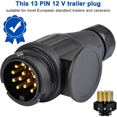 Adaptateur Prise Remorque Attelage 7 vers 13 Broches, 12V Connecteur de Prise de Remorquage de Remorque 7 vers 13 pôles, Fiche Remorque Étanche en Plastique
