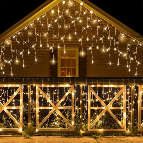 Rideau lumineux extérieur, guirlande lumineuse extérieure 10 M 400 LED,  rideau lumineux intérieur étanche IP44 avec 8 modes, adapté pour Noël, fête  (blanc chaud)