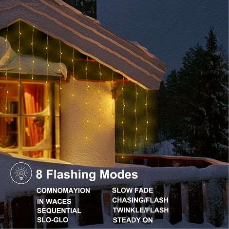 Rideau lumineux stalectite LED 8m extérieur 200 LED blanc pur ou chaud +  flash