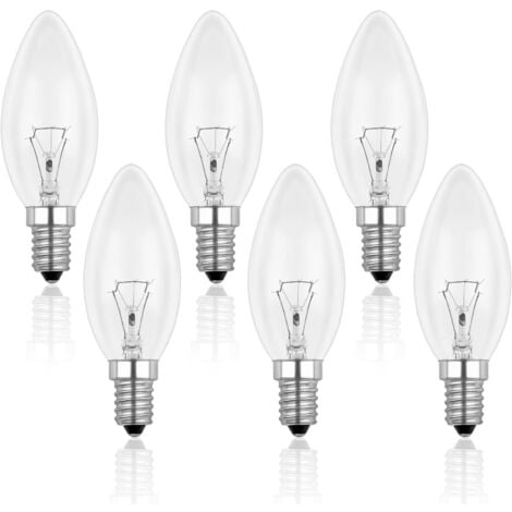 Ampoule Bougie Clair E14 40W, Ampoule Incandescence Dimmable, Blanc Chaud 2700K, 400LM, Ampoule Flamme, E14 Ampoules à bougie à vis Edison, Pack de 6