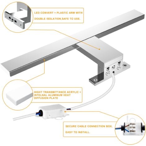 LED Lampes Miroir Salle de Bain 6W 600 Lumens,Luminaire Salle de Bain 30cm Blanc Froid 6000K,Applique Murale Salle de Bain étanche IP44 pour Miroir,pas D'éclairage de Meuble Scintillant