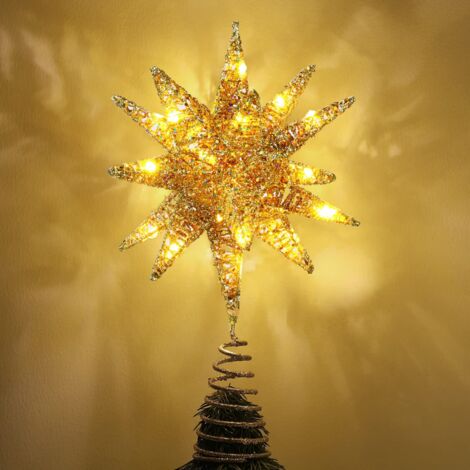 Étoile De Sapin De Noël Lumineuse - 20x25cm - Métal Doré