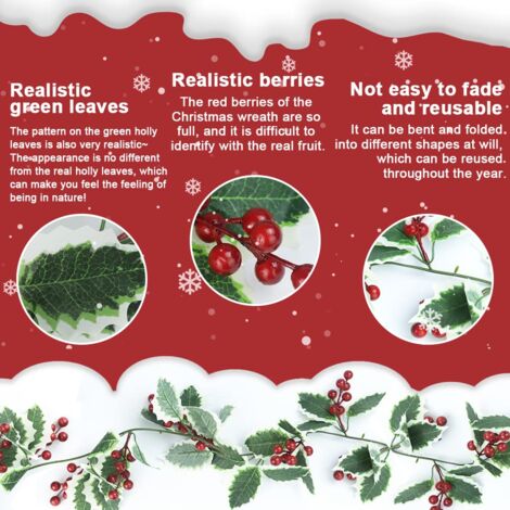 Guirlandes De Noël Artificielles De 1,8 M Avec Baies Rouges, Boules De Noel En Rotin Decoration Pour Arbre Escaliers Porte Nouvel An 98752805