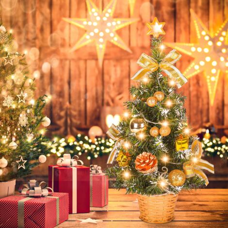 Mini sapin de Noël artificiel, petit sapin de Noël avec lumières LED, mini décoration d'arbre de table pour bureau, bar, 40 cm (or)