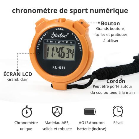 Chronomètre Électronique Étanche, Multifonction Chronomètre de Sport,  Montre Numérique d'Arbitre par Intervalles ABS Extérieure (Orange)