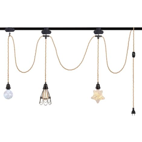 6.8M Câble électrique en lin 2 Conducteurs, avec E27 Douille et Interrupteur（Non dimmable）, pour DIY Lampe(sans ampoule)