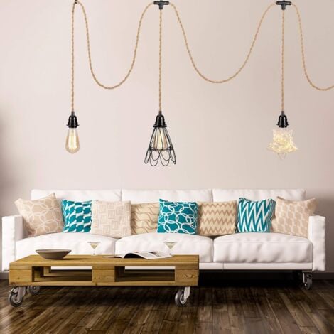 6.8M Câble électrique en lin 2 Conducteurs, avec E27 Douille et Interrupteur（Non dimmable）, pour DIY Lampe(sans ampoule)