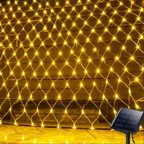 Filet Solaire Guirlandes, 192Led Arrière Cour Patio Net Lumière Balcon Clôture Maille Fée Lumière Chaîne Extérieur Étanche 3mx2m 8 Modes Extérieur Jardin Lumière, Mur Toit Rideau Décor (Warm White)