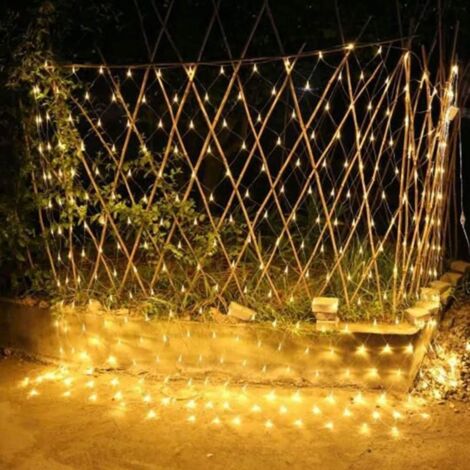 Filet Solaire Guirlandes, 192Led Arrière Cour Patio Net Lumière Balcon Clôture Maille Fée Lumière Chaîne Extérieur Étanche 3mx2m 8 Modes Extérieur Jardin Lumière, Mur Toit Rideau Décor (Warm White)