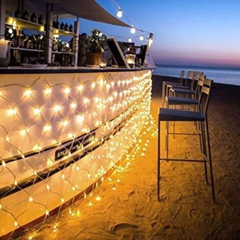 Filet Solaire Guirlandes, 192Led Arrière Cour Patio Net Lumière Balcon Clôture Maille Fée Lumière Chaîne Extérieur Étanche 3mx2m 8 Modes Extérieur Jardin Lumière, Mur Toit Rideau Décor (Warm White)