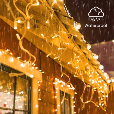 Rideau Lumineux Noël Extérieur 10M 400 LED - Guirlande Lumineuse Connectable IP65 Blanc Chaud Avec Timer
