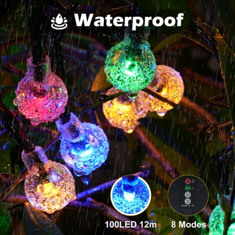 Guirlande Lumineuse Solaire Exterieur - 12M 100 LED Guirlande Solaire,8 Modes Guirlande Lumineuse Solaire pour Jardin,Noël,Fête (Multicolore)