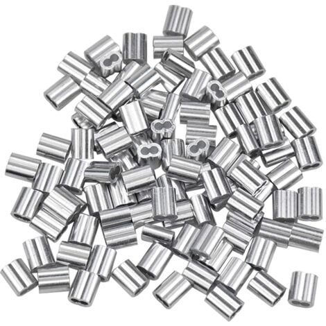 100 Pcs Manchons en Aluminium, Ferrules en Aluminium de Câble Métallique, Clip à Sertir en Aluminium avec Double Embouts pour Câbles Métalliques(2 mm)