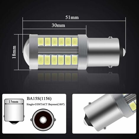  Ampoule LED pour voiture H7 5630 SMD 33 LED 12 V haute  luminosité Blanc