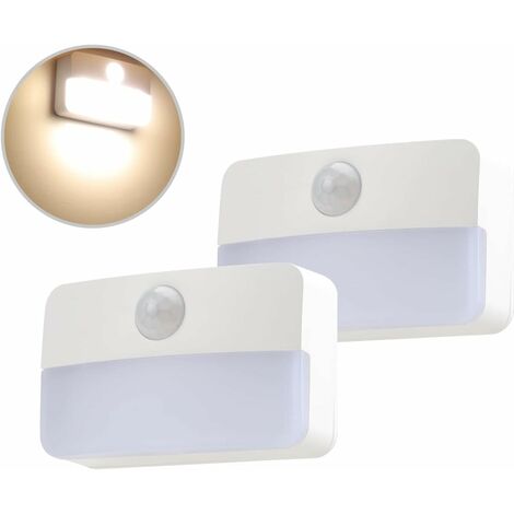 Veilleuse avec détecteur de mouvement, lumière à capteur,2 lampes LED pour armoires, lampe d'appoint fonctionnant sur piles,blanc chaud