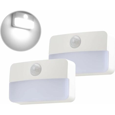 Veilleuse avec détecteur de mouvement, lumière à capteur, 2 lampes LED pour armoires, lampe d'appoint fonctionnant sur piles,blanc froid