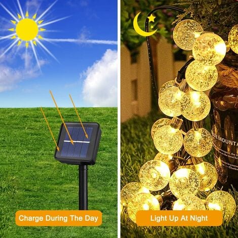 Guirlande Lumineuse Solaire,11M 60 LEDs Guirlande Lumineuses Solaires Exterieur,Blanc Chaud,8 Modes pour Jardin,Noël,Mariages,Fêtes