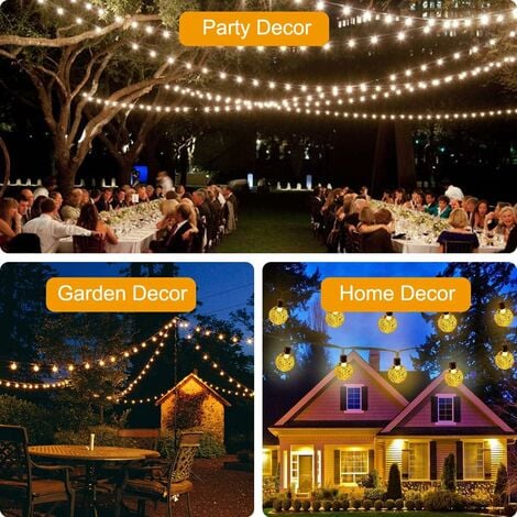 Guirlande Lumineuse Solaire,11M 60 LEDs Guirlande Lumineuses Solaires Exterieur,Blanc Chaud,8 Modes pour Jardin,Noël,Mariages,Fêtes