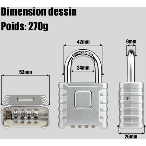 Ahlsen Cadenas Code 4 Chiffres,53mm Cadenas Extérieur Etanche, Robuste et  Antivol, 8mm Loquet Cadenas à