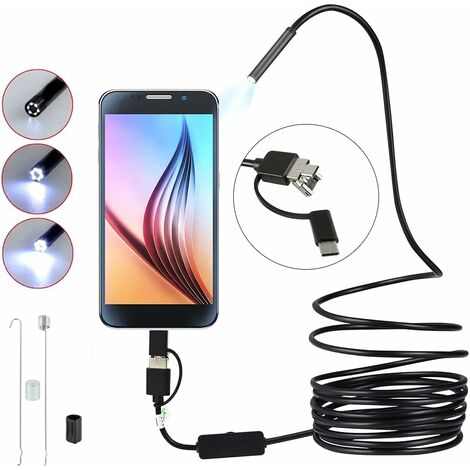 Endoscopio USB 3 In 1 Ultra-Sottile 5.5mm – Camera Ispezione Semi-Rigida 720P Con 6 LED IP68 – Per Android, Windows, IOS