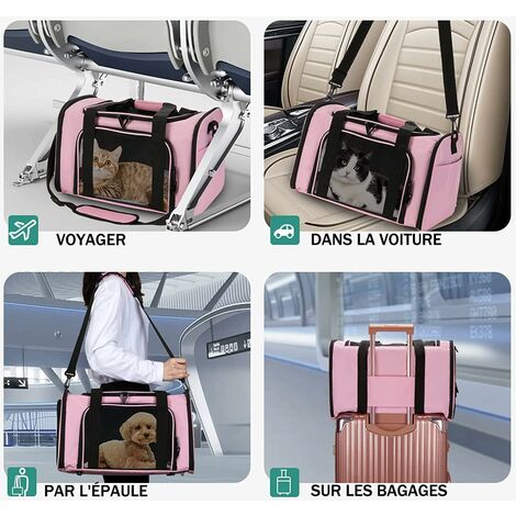 Sac Transport Chat Chien, Caisse de Transport Pliable, Sac pour Animaux de Compagnie, Caisse de Transport Chat Respirant pour Petit Chien, Chat (L, Rose)