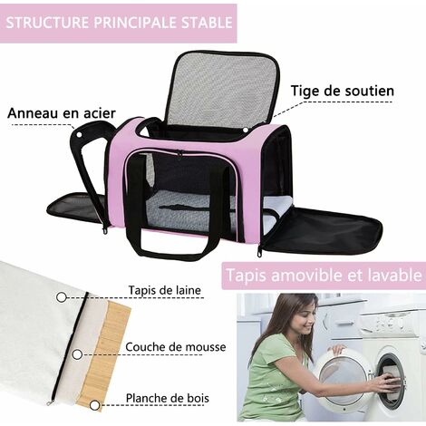 Sac Transport Chat Chien, Caisse de Transport Pliable, Sac pour Animaux de Compagnie, Caisse de Transport Chat Respirant pour Petit Chien, Chat (L, Rose)
