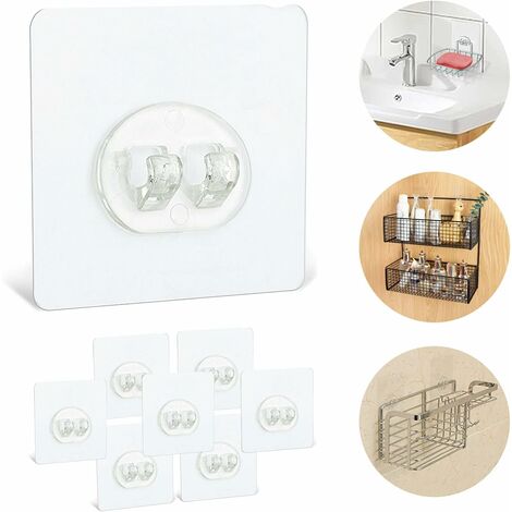 15 Crochets Adhésifs Transparents Pour Étagère Douche - Forte Adhérence - Sans Percage