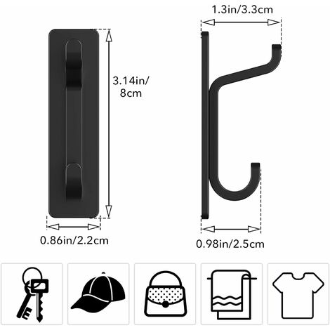 CattleBie - 4 Crochets Adhésifs Aluminium Super Solides - Porte-Serviettes & Accroche-Torchon Sans Percer - Supporte 20kg - Noir