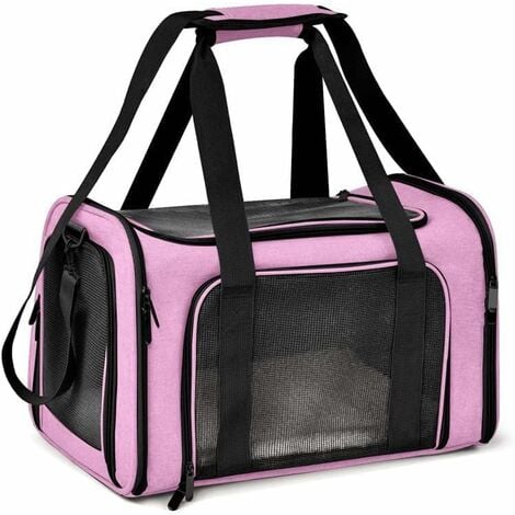 Sac Transport Chat Chien, Caisse de Transport Pliable, Sac pour Animaux de Compagnie, Caisse de Transport Chat Respirant pour Petit Chien, Chat (S, Rose)