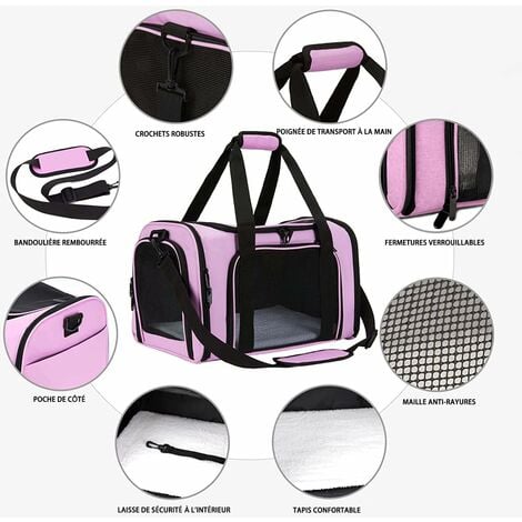 Sac Transport Chat Chien, Caisse de Transport Pliable, Sac pour Animaux de Compagnie, Caisse de Transport Chat Respirant pour Petit Chien, Chat (S, Rose)