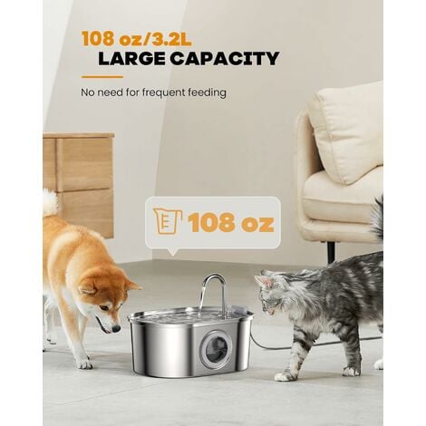 Fontaine a Eau Chat INOX, Fontaine à Eau pour Chat avec Fenêtre Transparente, 3,2L Fontaine Eau Chat, Forme de Robinet
