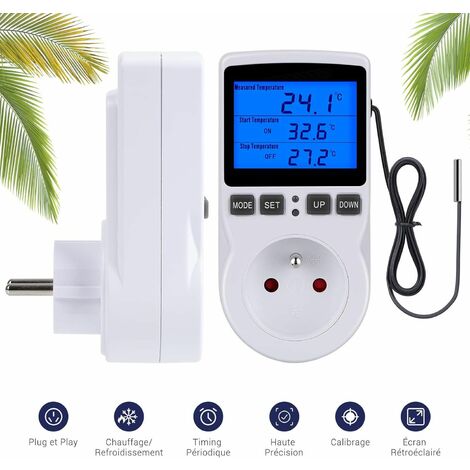 Thermostat Numérique Avec Sonde Et écran LCD - Prise 230V, Contrôle Chauffage/refroidissement Pour Terrarium, Aquarium, Serre