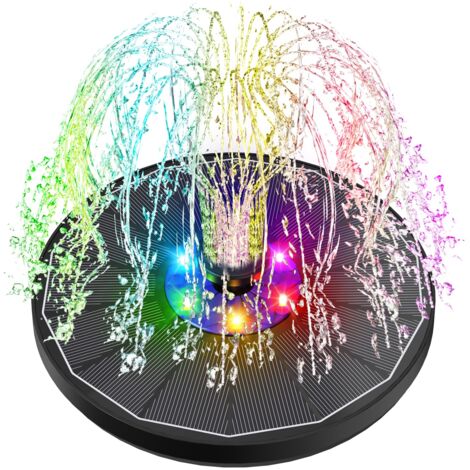Fontaine Solaire Avec Lumières LED - 8 Buses, Pompe Flottante Pour Bassin, étang, Bain D'oiseaux