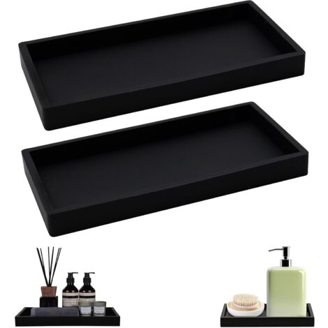 Plateaux Salle De Bain En Céramique Noire - Lot De 2 Plateaux Rectangulaires Pour Rangement Et Déco