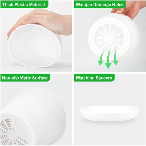 KINGLAKE 8 Pots Plastique Plantes 17 Cm Avec Plateaux - Colorés Pour Intérieur Et Extérieur
