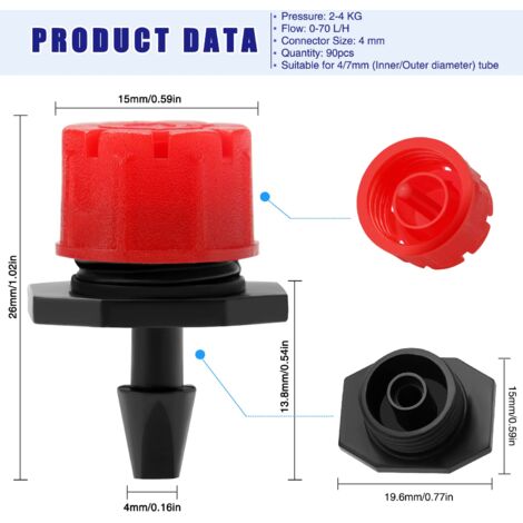 JCUGSBS - Lot De 50 Goutteurs D'irrigation Pour Tube 4/7 Mm - Arrosage Goutte à Goutte Pour Plantes, Serre, Jardin