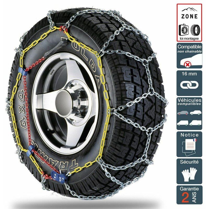 Chaines à neige pneu 185/55R16 185/65R15 205/40R17 loi Montagne 9mm