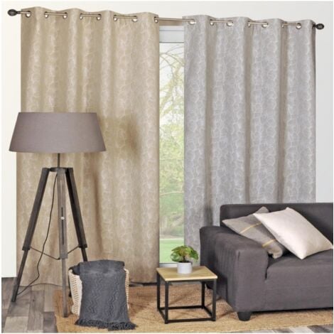 Rideau isolant thermique jacquard gris clair, 135x240cm - installation facile, Atout Ciel