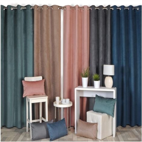 Rideau thermique à œillets, velours frappé taupe, 140x240cm doublure polaire - facile à installer, Atout Ciel