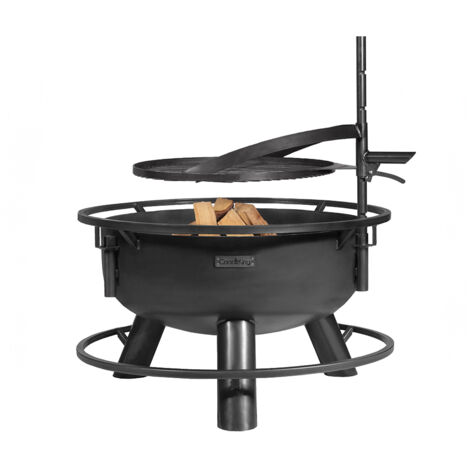 Braséro de jardin 80 cm en acier brut – Grille de cuisson réglable 70 cm – Hauteur 115 cm – Pour soirées conviviales en extérieur (1/5)