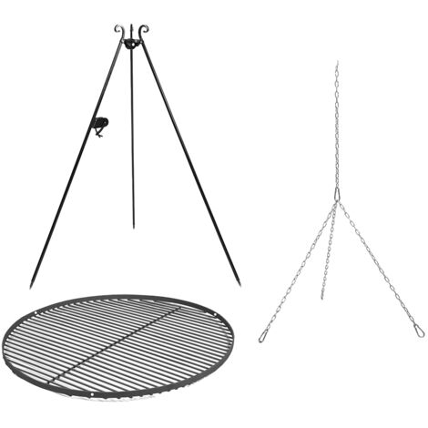 Trépied avec grille de cuisson suspendue, acier naturel, 180cm de hauteur, CookKing, 111350