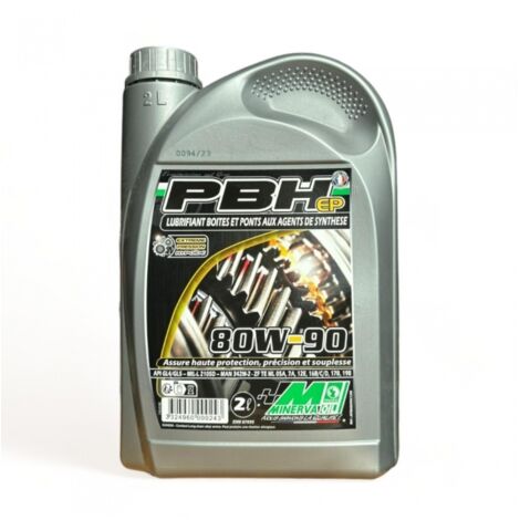 Huile de transmission 80W-90 pour boîtes et ponts API GL4/GL5 – Lubrifiant pour motoculteurs – Bidon 2 L – Minerva