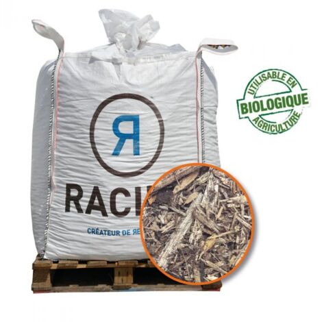 Racine – Paillage bois raméal fragmenté 0/50mm Big bag 1 m3 – Densité 300 kg/m³ – Capacité de rétention 215 ml/l – PRO34