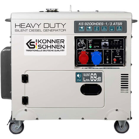 Könner & Söhnen – Groupe électrogène diesel 7.5kW mono insonorisé – Démarrage électrique – Autonomie 11h – Niveau sonore 69dB – Boîtier anti-vandale