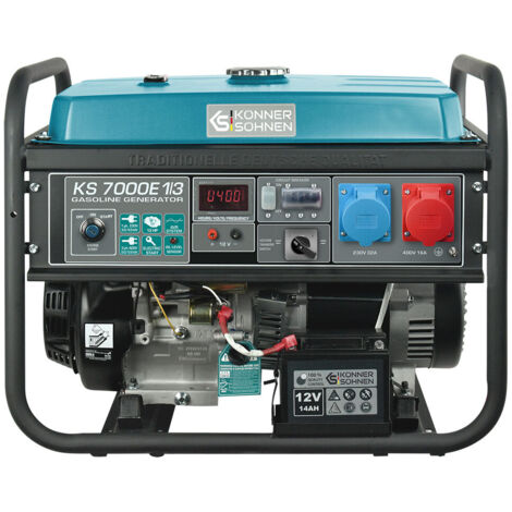 Könner & Söhnen – Groupe électrogène essence 7000W – Triphasé 400V et monophasé 230V – Système antivibratoire – Réservoir acier avec indicateur de carburant - 7000E
