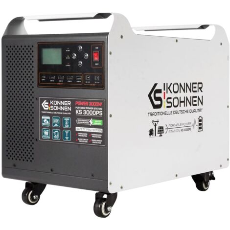 Könner & Söhnen – Centrale électrique portable 3000W – Batterie LiFePO4 3072Wh – 4 x USB-A, 1 x USB Type-C, 3 x AC Schuko – Alimentation ininterrompue