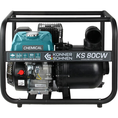 Könner & Söhnen – Motopompe thermique 212cc 3 pouces – Débit 60000L/h pour eau de mer et produits chimiques – Corps aluminium résistant à la corrosion