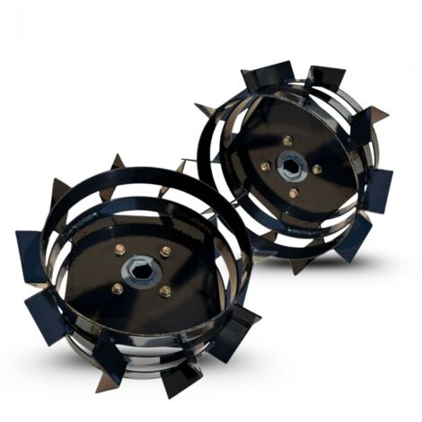 Daewoo – Paire de roues métalliques 4.00-8 axe 23 mm pour motoculteur – Diamètre jante 385 mm – Fixation 10 mm – Distance entre trous 70 mm - DAACC-116-23